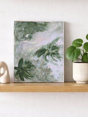 Abstract Art Green, Pink and White Floral Design - New - 8 x 10 inches